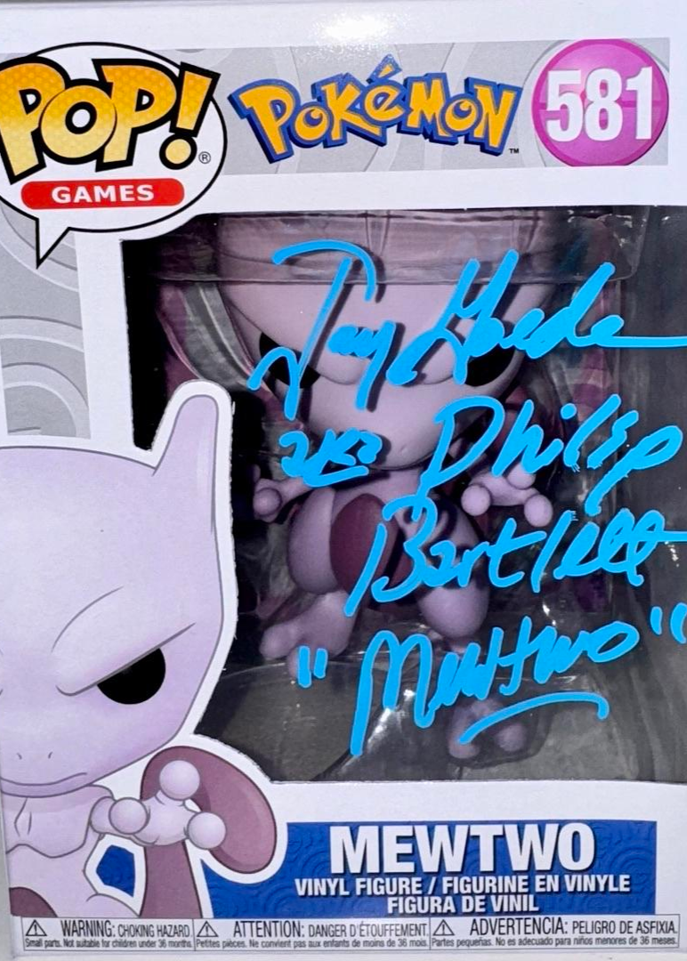 Jay Goede Signed Funko Pop #581 "Mewtwo" (Pokemon) w/Inscription - OC Celebrity Marketing #01